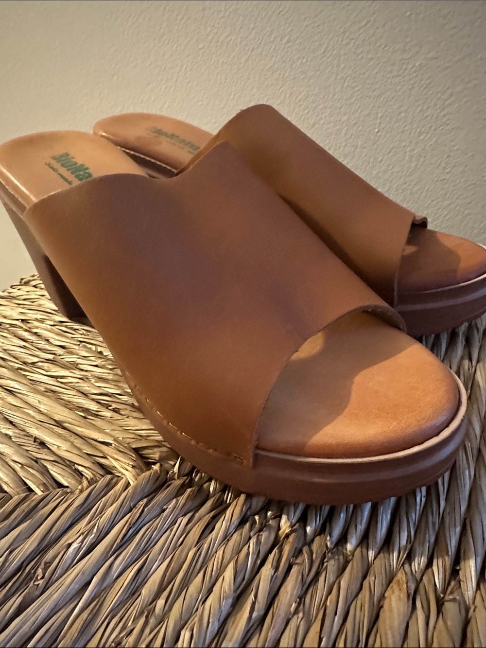BIONATURA -Brown Leather Slide Platform Heels - Women